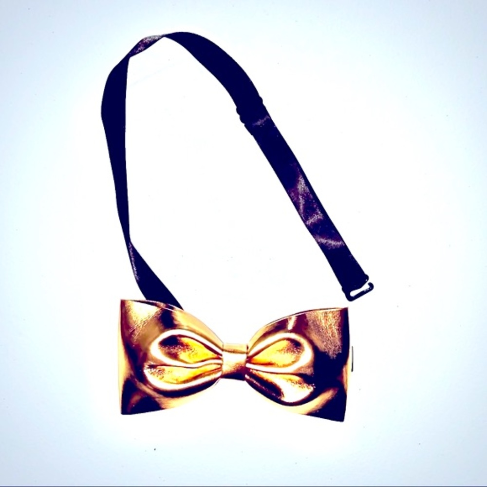 HOMECOMING, Prom, Graduation etc. Pre-Tied BOW TIE Gold faux Leather; Adjustable